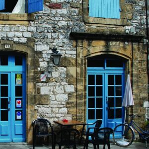 colourful cafes for cycling in the Dordogne Valley France