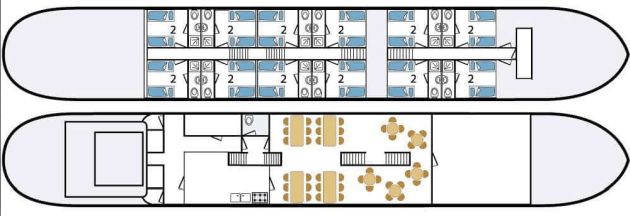 Floor plan for bike holiday riverboat Lena Maria