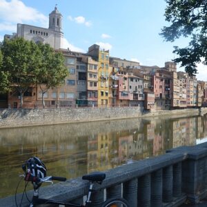 Colourful houses by the River Onyar in Girona Catalonia Spain