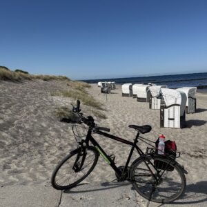Strandkorber on beach by Baltic Coast Path Germany Cycling Holidays